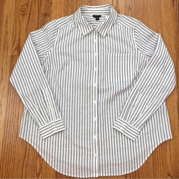 Torrid Lizzie blue white Striped Cotton Button Down Long Sleeve Shirt Plus 00 - Picture 15 of 16